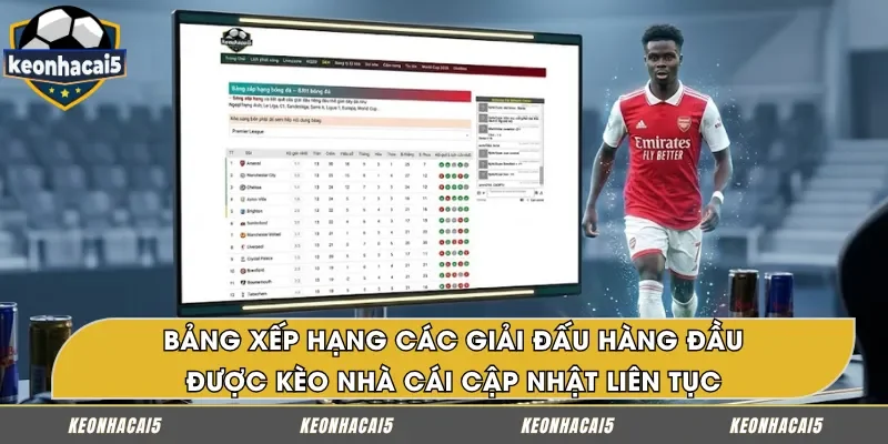 Cập nhật bảng xếp hạng các giải đấu lớn thường xuyên